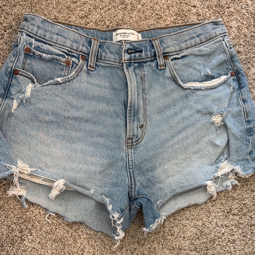 Abercrombie & Fitch Light Wash Distressed Denim Shorts